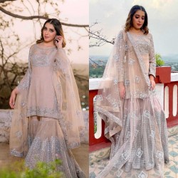 Peach color designer ready to wear sharara suit